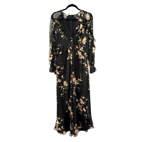 Zimmermann 1/ US 6 Maples SILK $995 Feathery Jumpsuit Wide Leg Maxi Dress Black - Picture 3 of 16